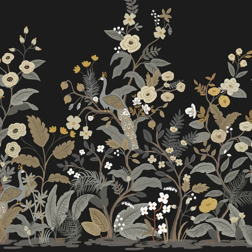 Rifle Paper Co. Peacock Wall Mural in Black